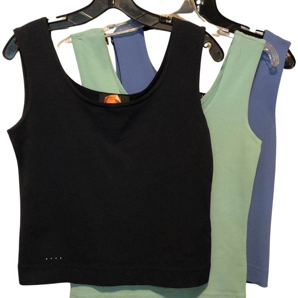 DANA BUCHMAN Shell Tank Top Cami Blouse Lot 3 Black Blue Green Vintage Stretch